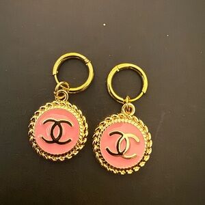 Brand new upcycled CHANEL Pink and Gold Logo Earrings
